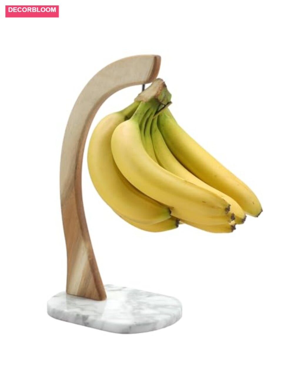 Banana Holder Tree Stand Acacia Wood Marble Non-Slip Base Kitchen Fruit Hanger